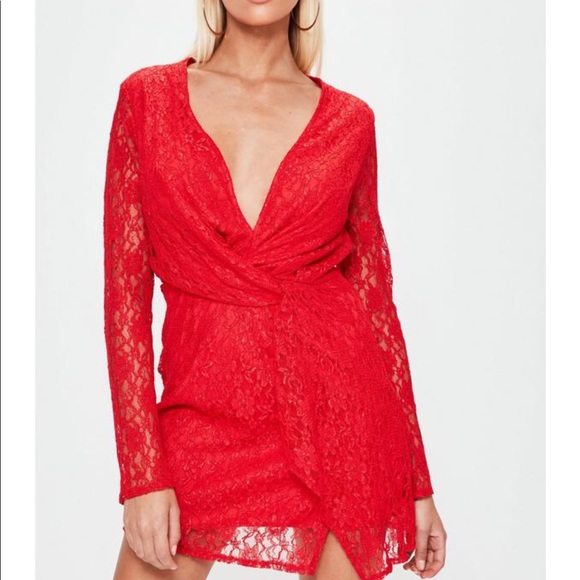 Red Lace Twist Front Shift Dress - Picture 3 of 5